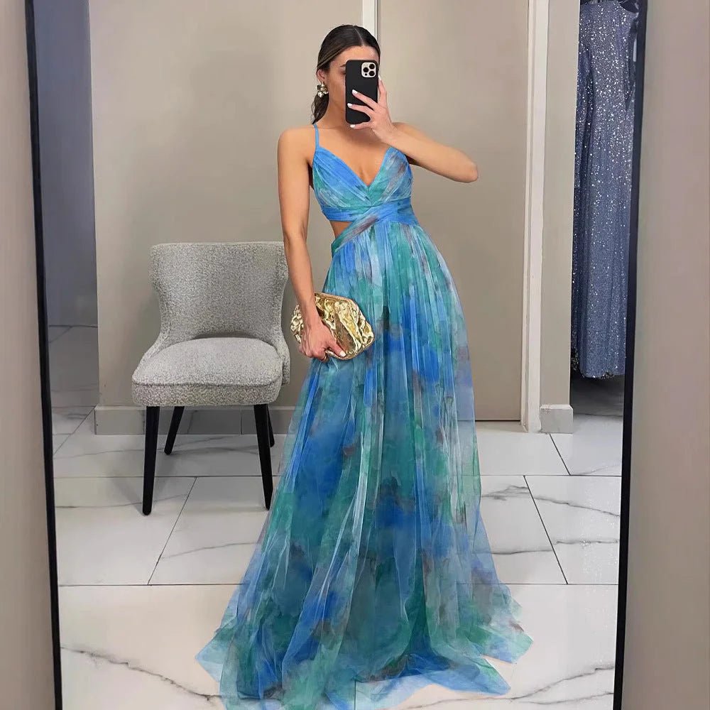 Lightweight mesh dress with artistic print and loose fit